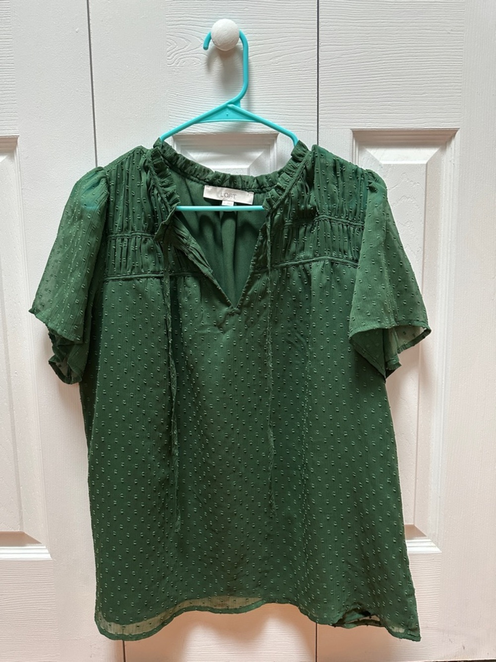 LOFT Forest Green Textured Short-Sleeve Blouse Size M